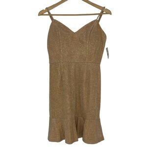 NWT Midnight Doll gold glittery spaghetti strap mini dress, Juniors 11